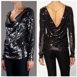 Michael Kors Sequin Long Sleeve‎ Black Blouse XL MK